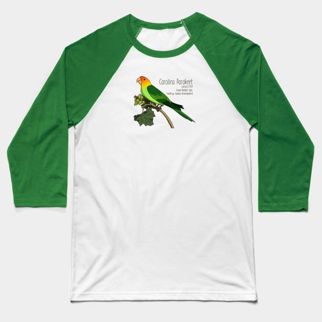 Extinct Species: Carolina Parakeet Baseball T-Shirt by Feathered Focus